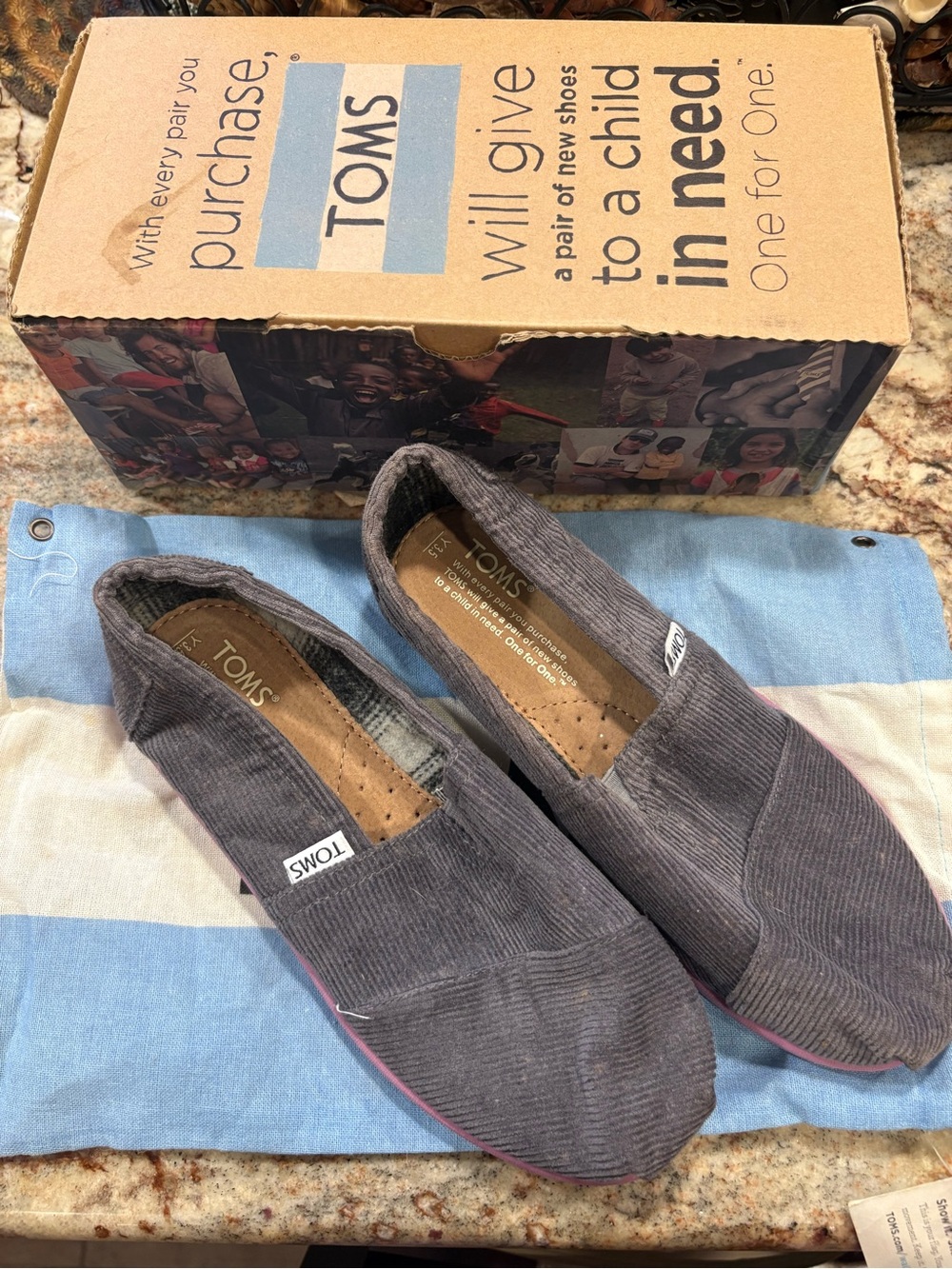TOMS Youth Classics Grey Cord Pop Slip-On Shoes | Size Y3.5 (NIB)